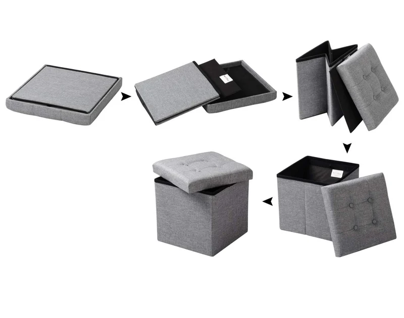 Tabouret d'assise en lin avec espace de rangement marron 19_0000467