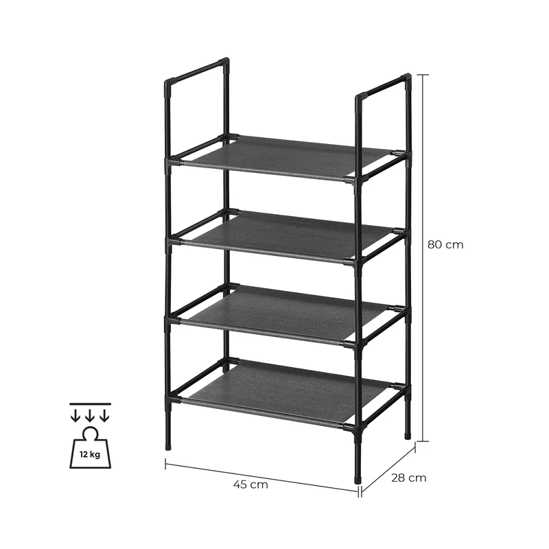 Étagère à chaussures à 4 éniveaux porte-chaussures rangement cadre en métal étagères en tissu non tissé pour entrée chambre salon 45 x 28 x 80 cm noir lsr004b02 12_0002614