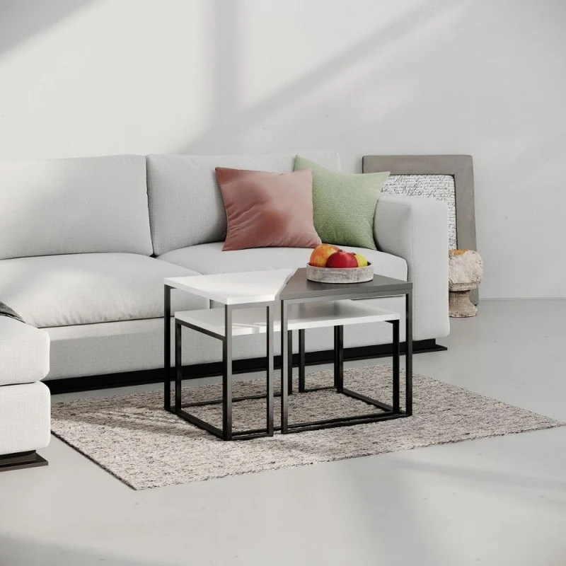 Set tre tavolini da salotto colore bianco e antracite - OhLady