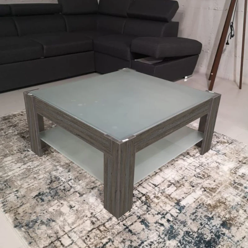 Tavolino da salotto con doppio ripiano in vetro colore dark coffee - Homy