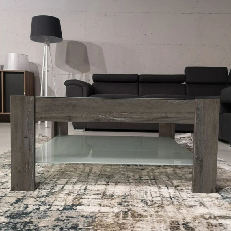 Tavolino da salotto con doppio ripiano in vetro colore dark coffee - Homy