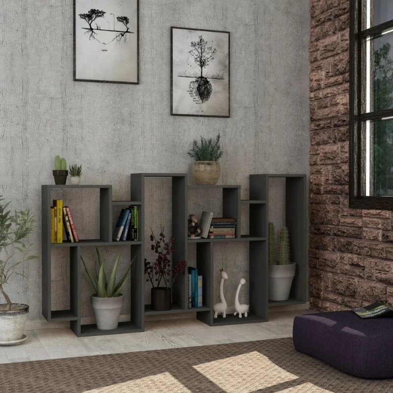 Libreria in legno 96x168,5h cm bifacciale colore antracite - Karmato