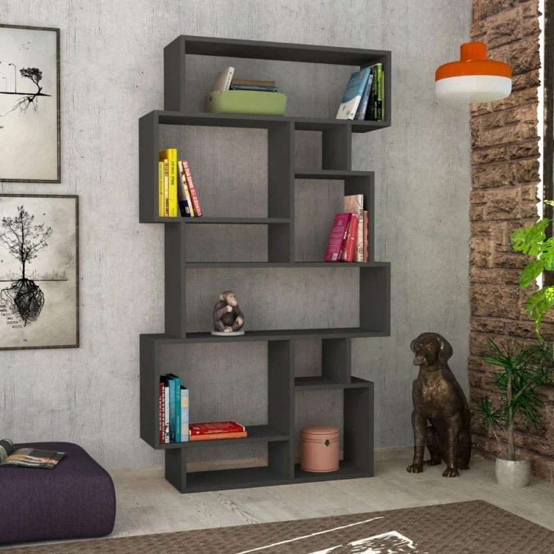 Libreria in legno 96x168,5h cm bifacciale colore antracite - Karmato