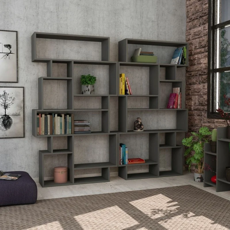 Libreria in legno 96x168,5h cm bifacciale colore antracite - Karmato