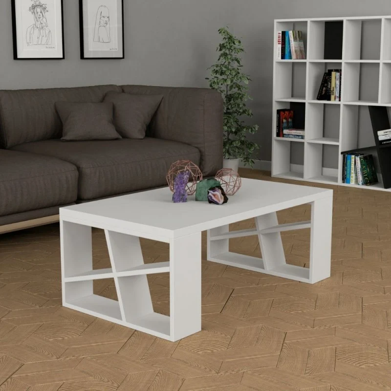 Tavolino da salotto in legno con gambe a ripiani colore bianco - Honey