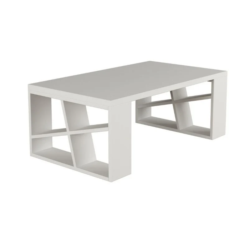 Tavolino da salotto in legno con gambe a ripiani colore bianco - Honey