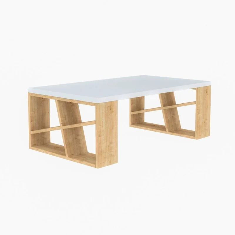 Tavolino da salotto in legno con piano bianco e gambe colore rovere - Honey