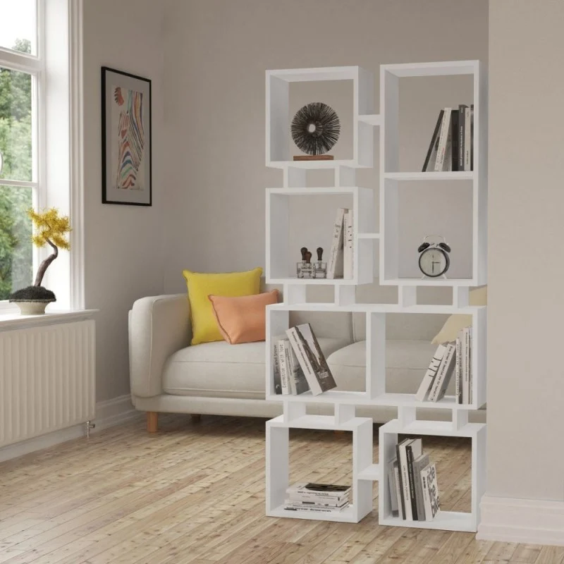 Libreria in legno 79x166,5h cm bifacciale a cubi colore bianca - Rail
