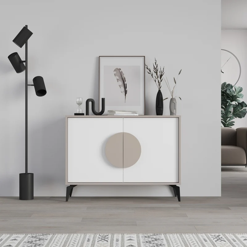 Madia 110cm in legno con due ante colore tortora e bianco - Gora