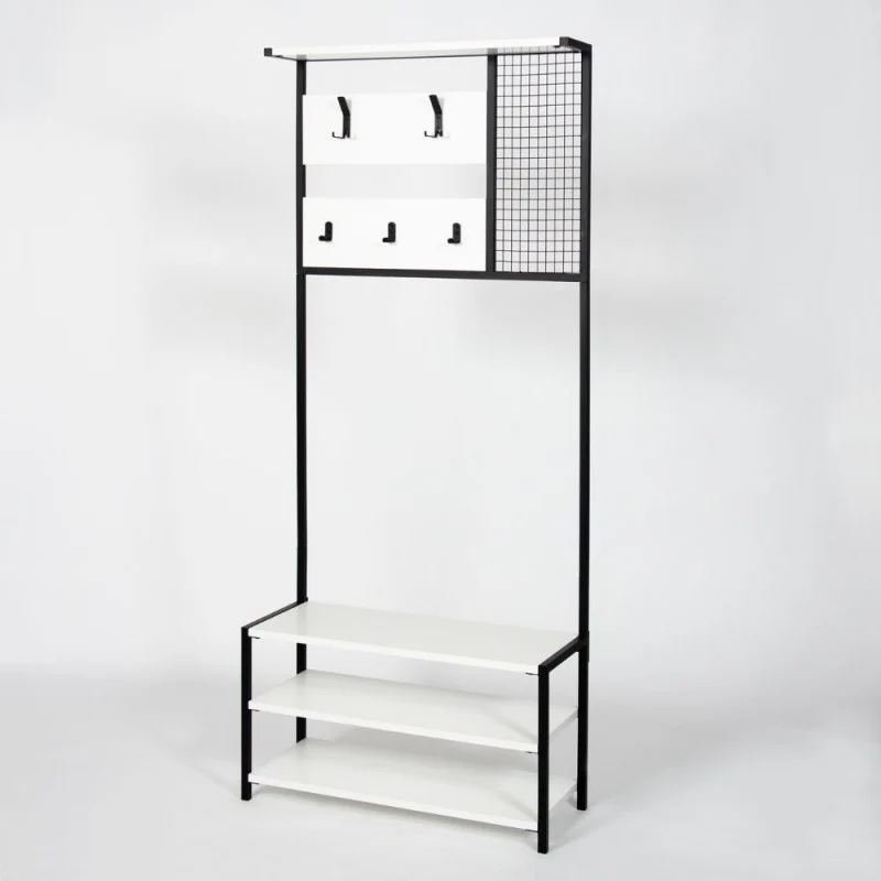 Mobile ingresso 78 cm in legno con appendiabiti in metallo nero e particolari colore bianco - Nomad