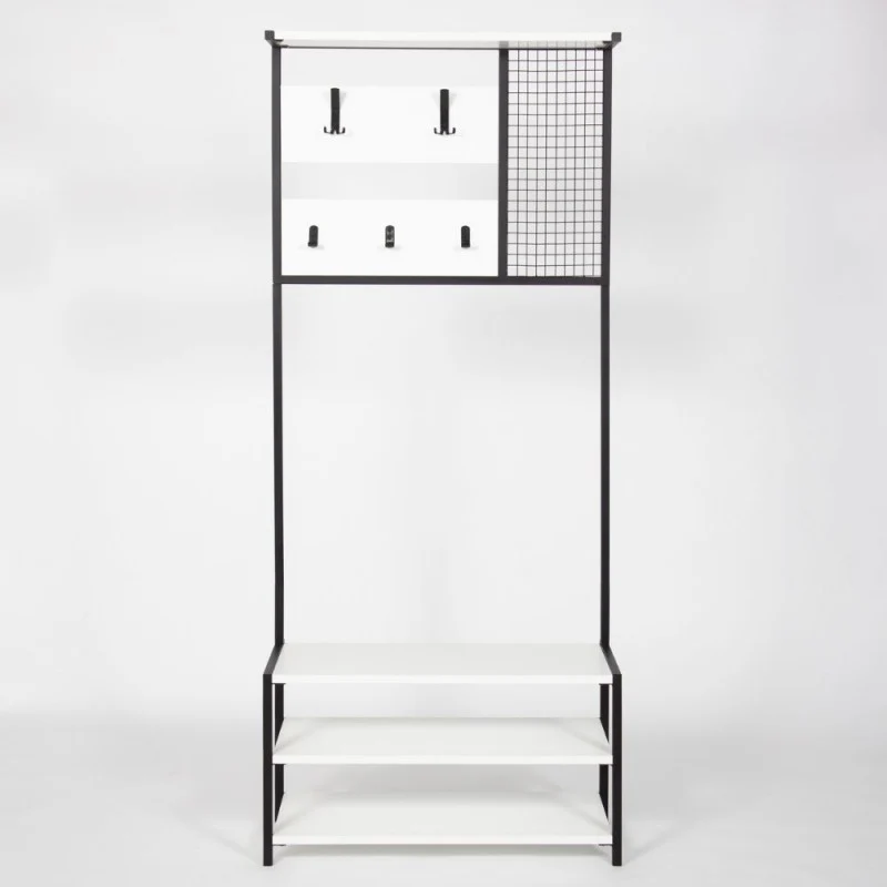 Mobile ingresso 78 cm in legno con appendiabiti in metallo nero e particolari colore bianco - Nomad