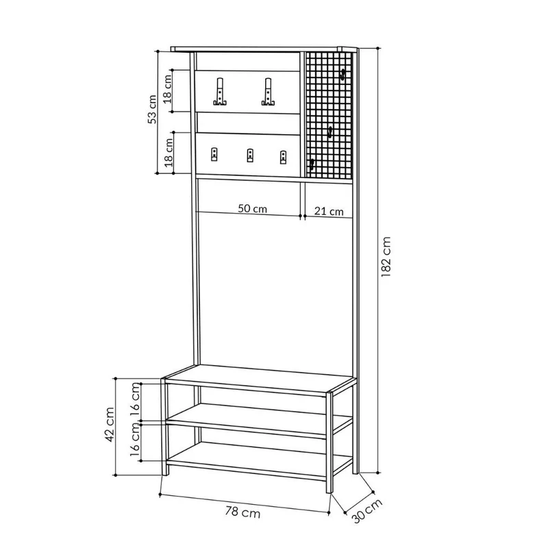 Mobile ingresso 78 cm in legno con appendiabiti in metallo nero e particolari colore bianco - Nomad
