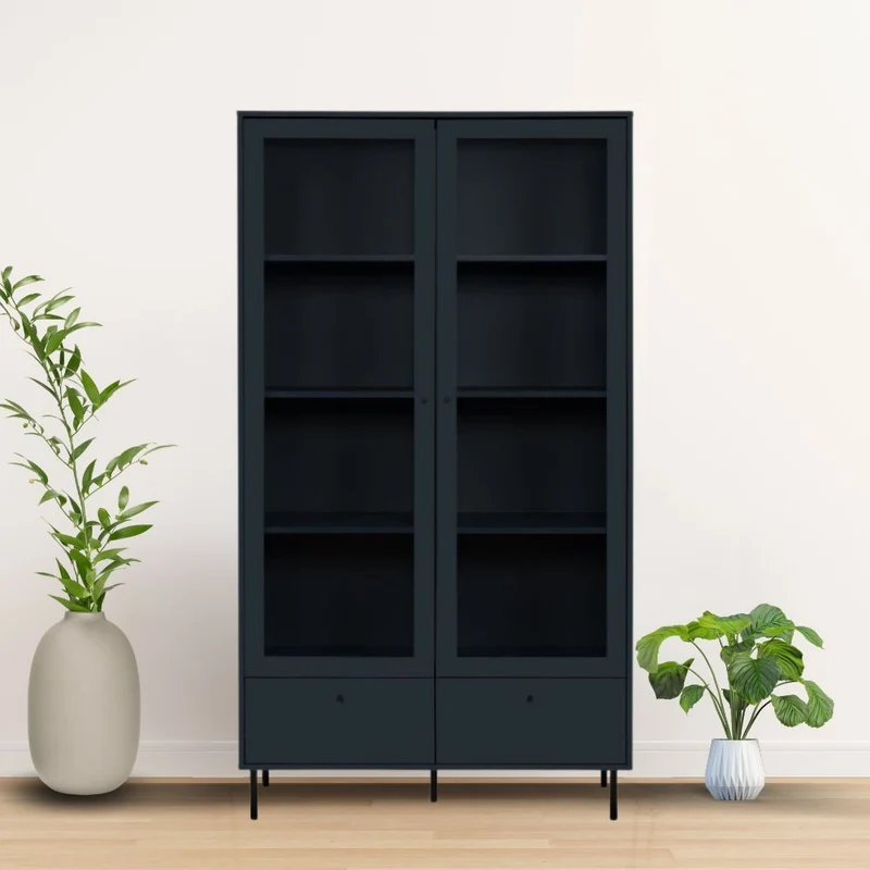 Vetrina con 2 ante a vetro e cassetto colore blue navy 183x100cm - Caracas