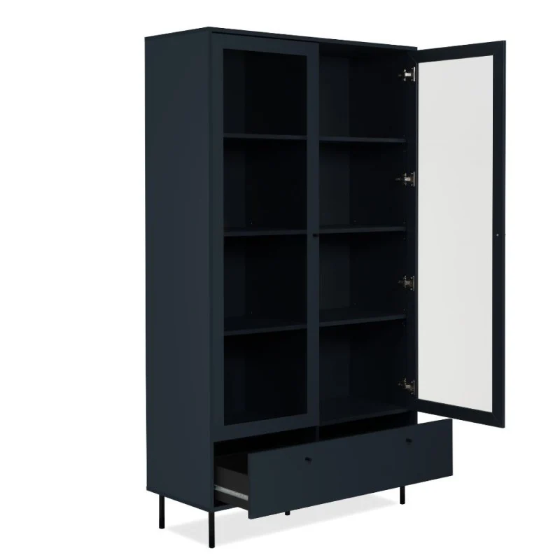 Vetrina con 2 ante a vetro e cassetto colore blue navy 183x100cm - Caracas
