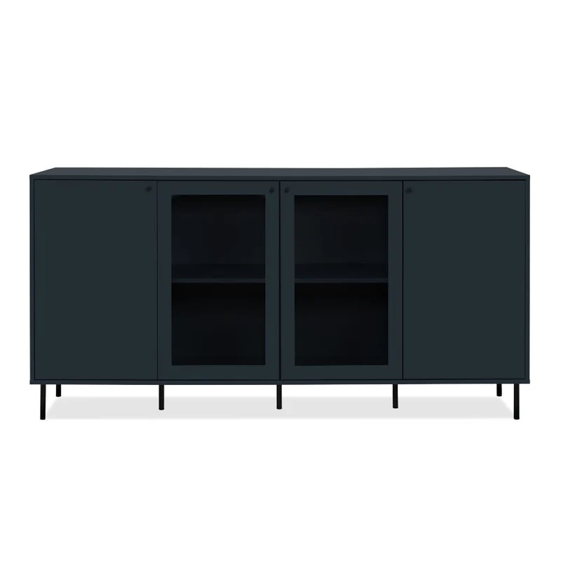 Credenza moderna 180cm con ante in vetro e ripiani colore blue navy - Caracas