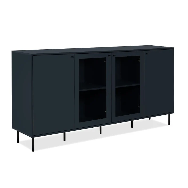 Credenza moderna 180cm con ante in vetro e ripiani colore blue navy - Caracas