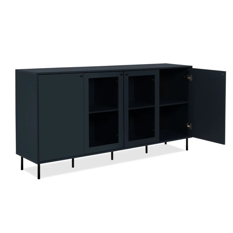Credenza moderna 180cm con ante in vetro e ripiani colore blue navy - Caracas