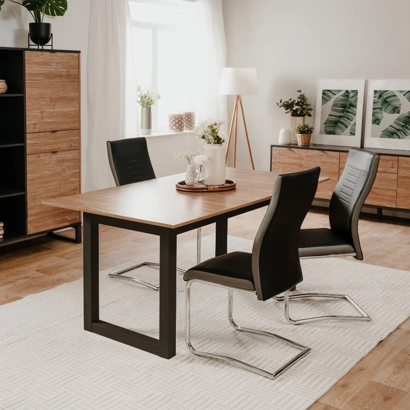 Tavolo allungabile 160x90 cm con piano color legno e gambe antracite - Austin