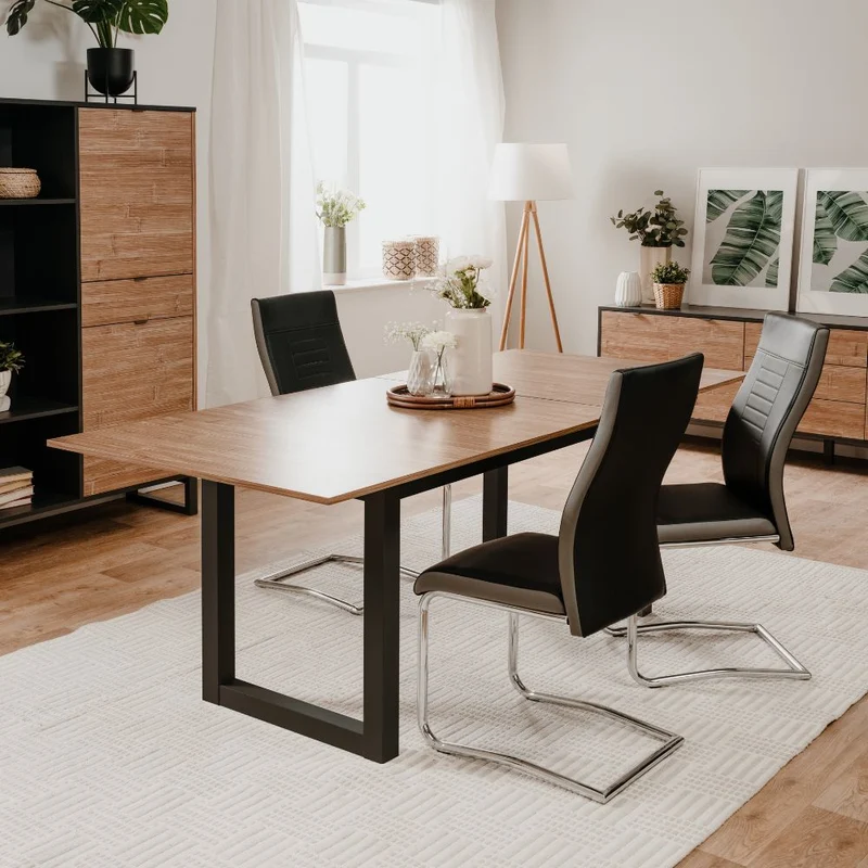 Tavolo allungabile 160x90 cm con piano color legno e gambe antracite - Austin