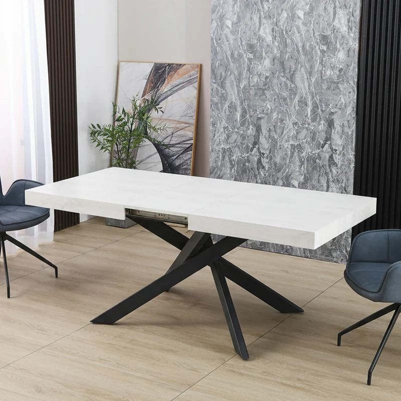 Tavolo allungabile con piano colore bianco e base nera 160x90 cm - Belinda