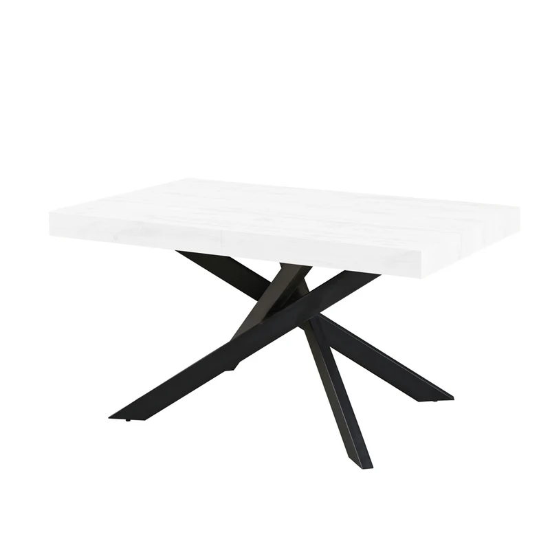 Tavolo allungabile con piano colore bianco e base nera 160x90 cm - Belinda