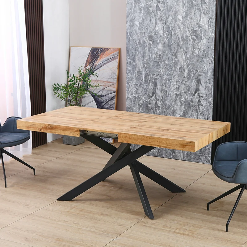 Tavolo allungabile con piano colore rovere e base nera 160x90 cm - Belinda
