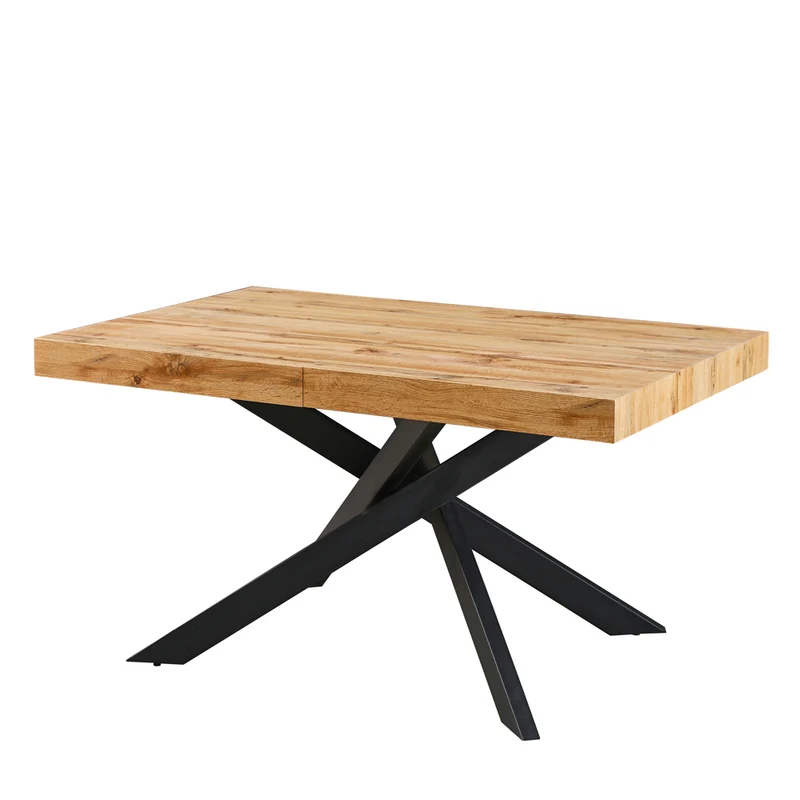 Tavolo allungabile con piano colore rovere e base nera 160x90 cm - Belinda