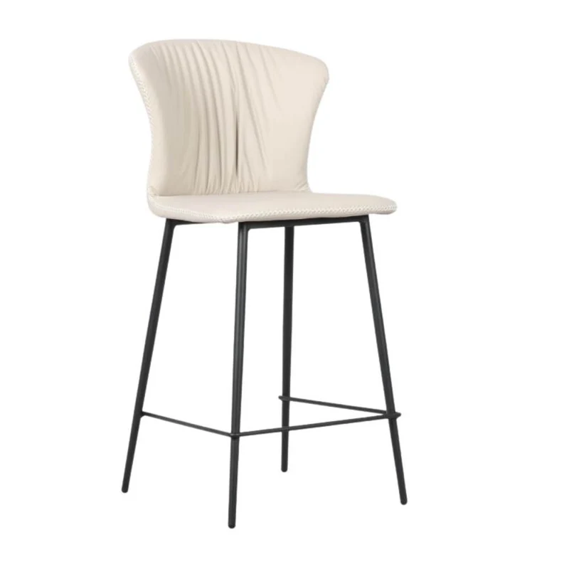Sgabello con schienale avvolgente beige e gambe in metallo nero - Core