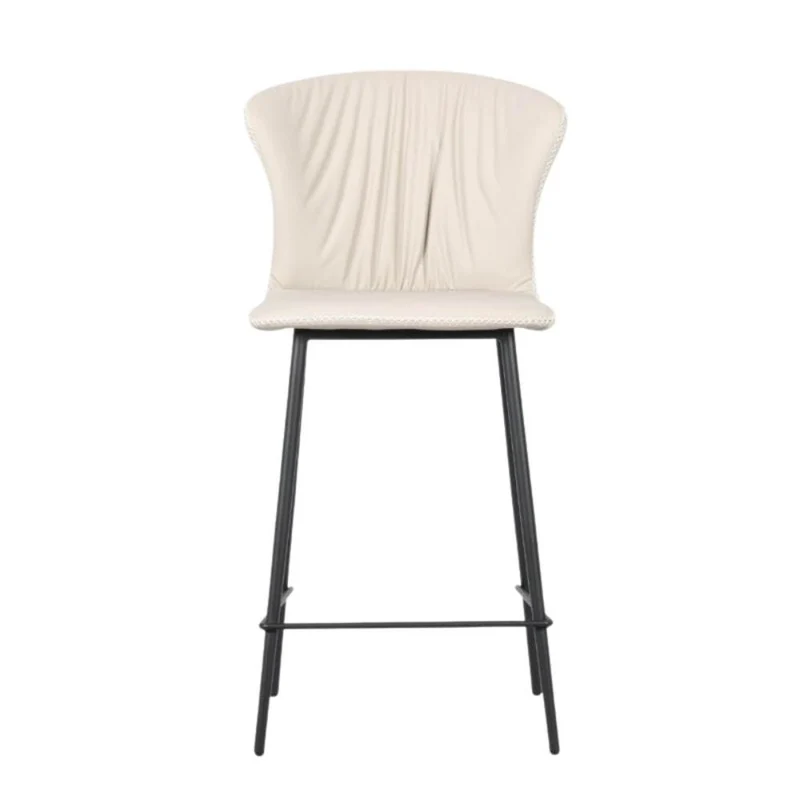 Sgabello con schienale avvolgente beige e gambe in metallo nero - Core