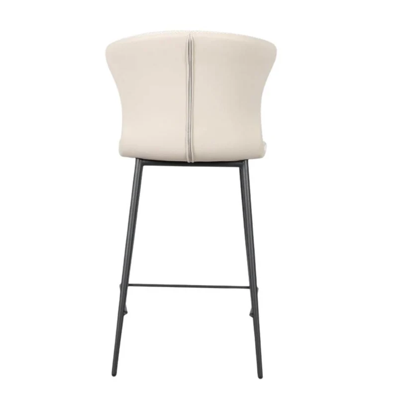 Sgabello con schienale avvolgente beige e gambe in metallo nero - Core