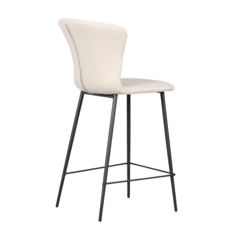 Sgabello con schienale avvolgente beige e gambe in metallo nero - Core