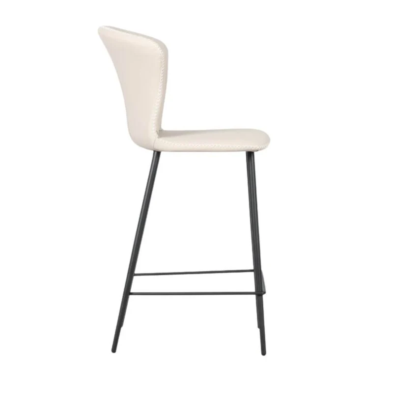 Sgabello con schienale avvolgente beige e gambe in metallo nero - Core