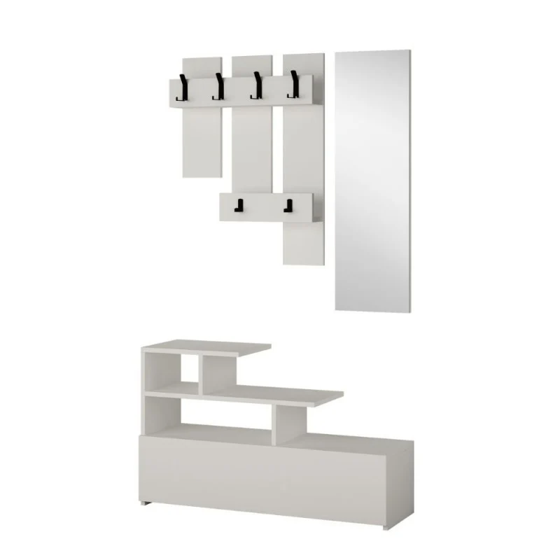 Mobile da ingresso 100 cm in legno con scarpiera e specchio colore bianco - Vesty