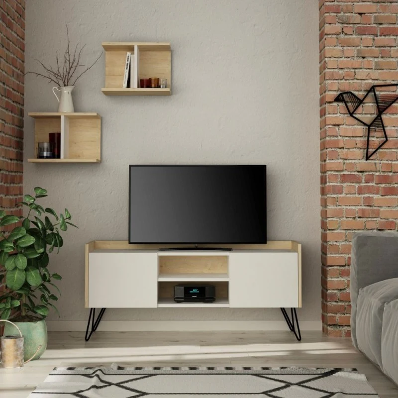 Mobile porta TV 125cm in legno con 2 ante colore bianco e rovere - Klappe
