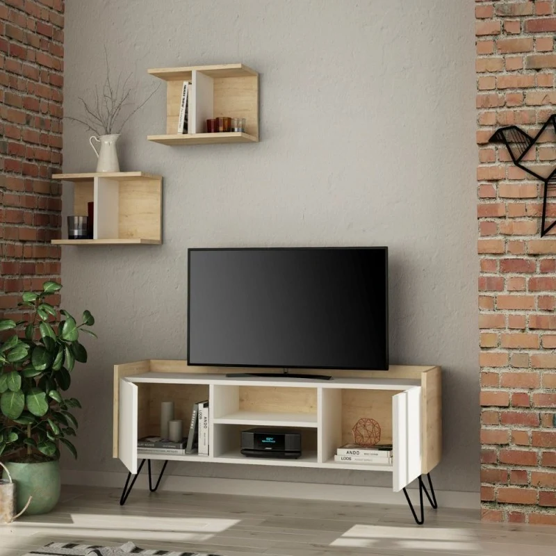 Mobile porta TV 125cm in legno con 2 ante colore bianco e rovere - Klappe