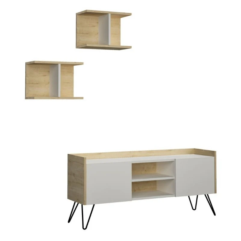 Mobile porta TV 125cm in legno con 2 ante colore bianco e rovere - Klappe