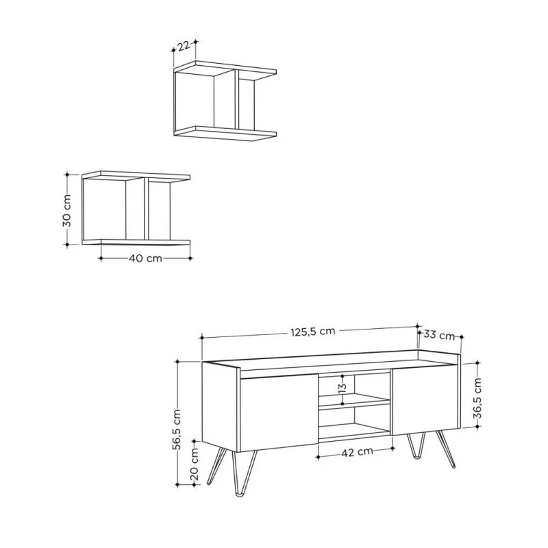 Mobile porta TV 125cm in legno con 2 ante colore bianco e rovere - Klappe