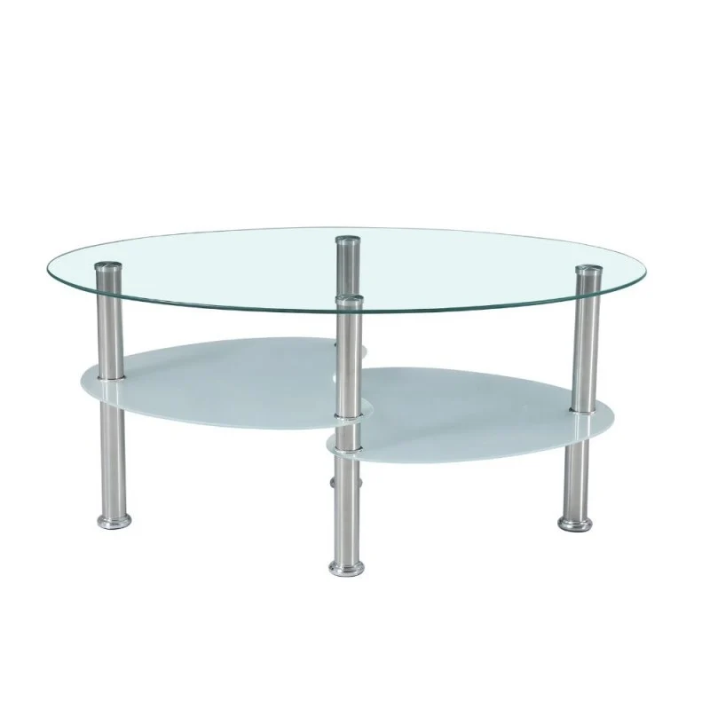 Tavolino ovale da salotto 90x55 cm con 3 piani in vetro e gambe in acciaio - Mimas