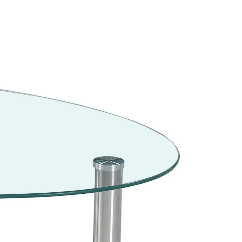 Tavolino ovale da salotto 90x55 cm con 3 piani in vetro e gambe in acciaio - Mimas