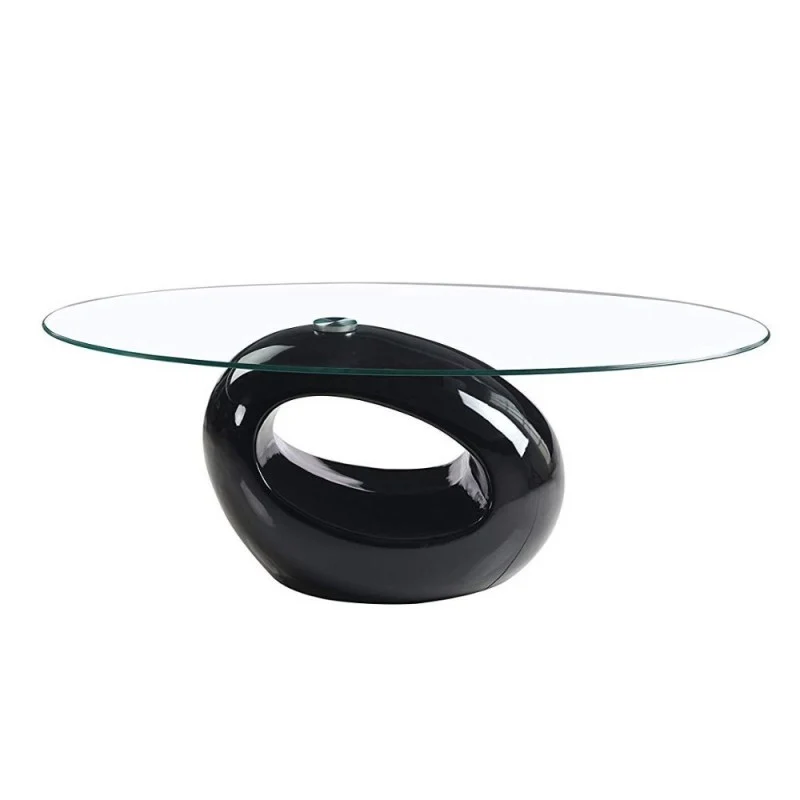 Tavolino da salotto 115x65 cm con piano in vetro ovale e struttura nero lucido - Miranda