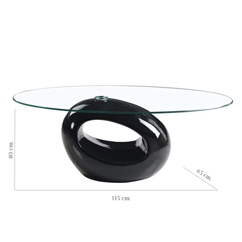Tavolino da salotto 115x65 cm con piano in vetro ovale e struttura nero lucido - Miranda