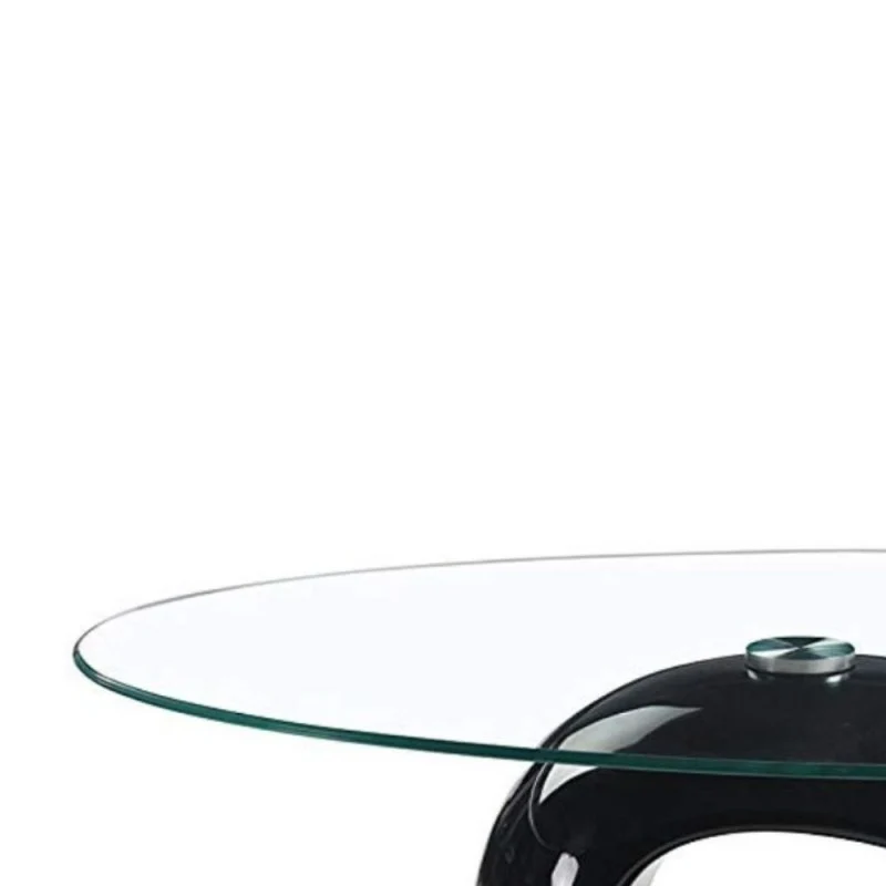 Tavolino da salotto 115x65 cm con piano in vetro ovale e struttura nero lucido - Miranda