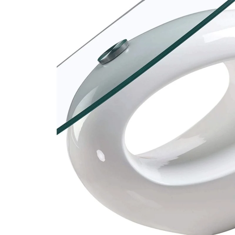 Tavolino da salotto 115x65 cm con piano in vetro ovale e struttura bianco lucido - Miranda