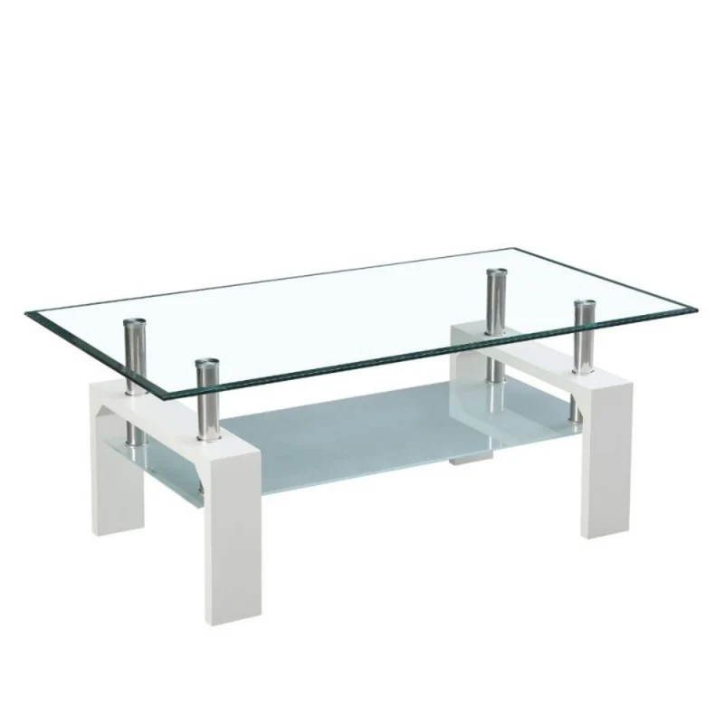 Tavolino da salotto 110x60 cm colore bianco con due ripiani in vetro - Titania