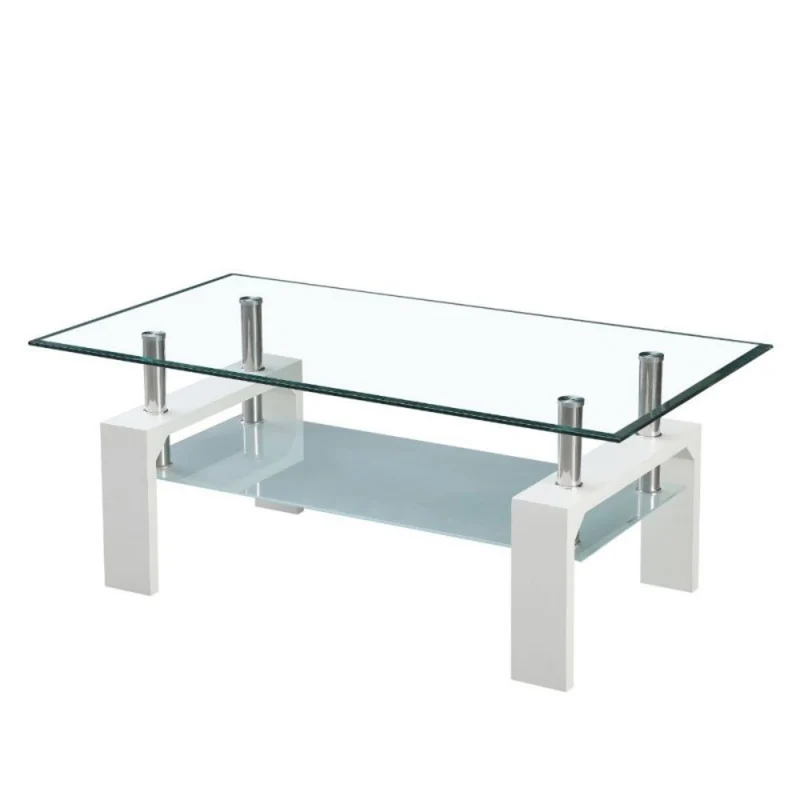 Tavolino da salotto 110x60 cm colore bianco con due ripiani in vetro - Titania