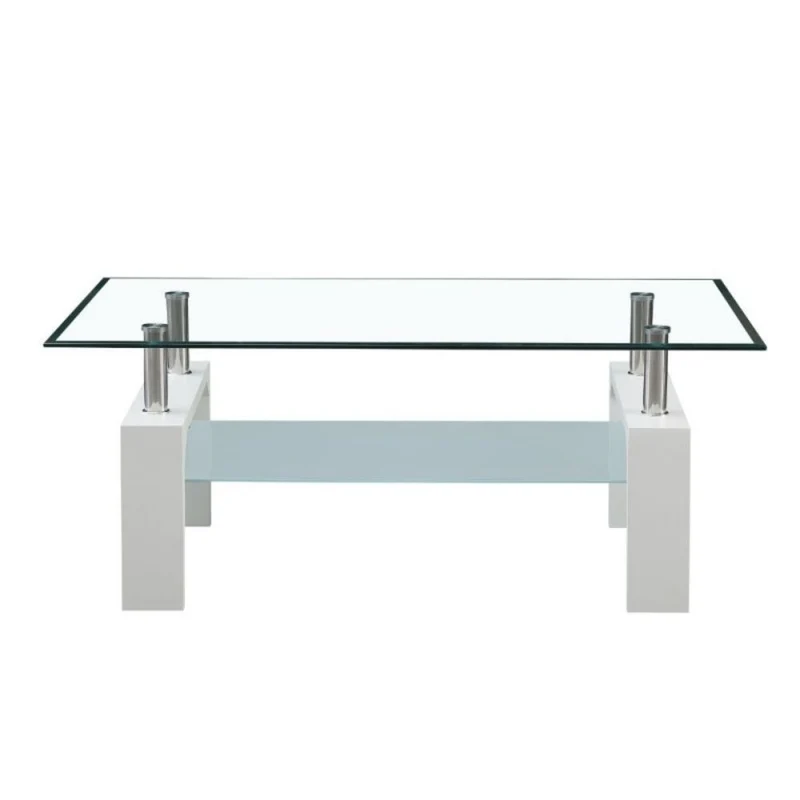 Tavolino da salotto 110x60 cm colore bianco con due ripiani in vetro - Titania