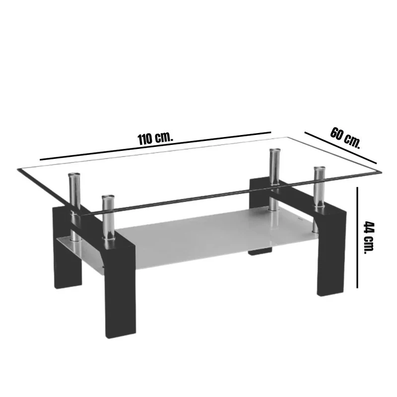 Tavolino da salotto 110x60 cm colore bianco con due ripiani in vetro - Titania