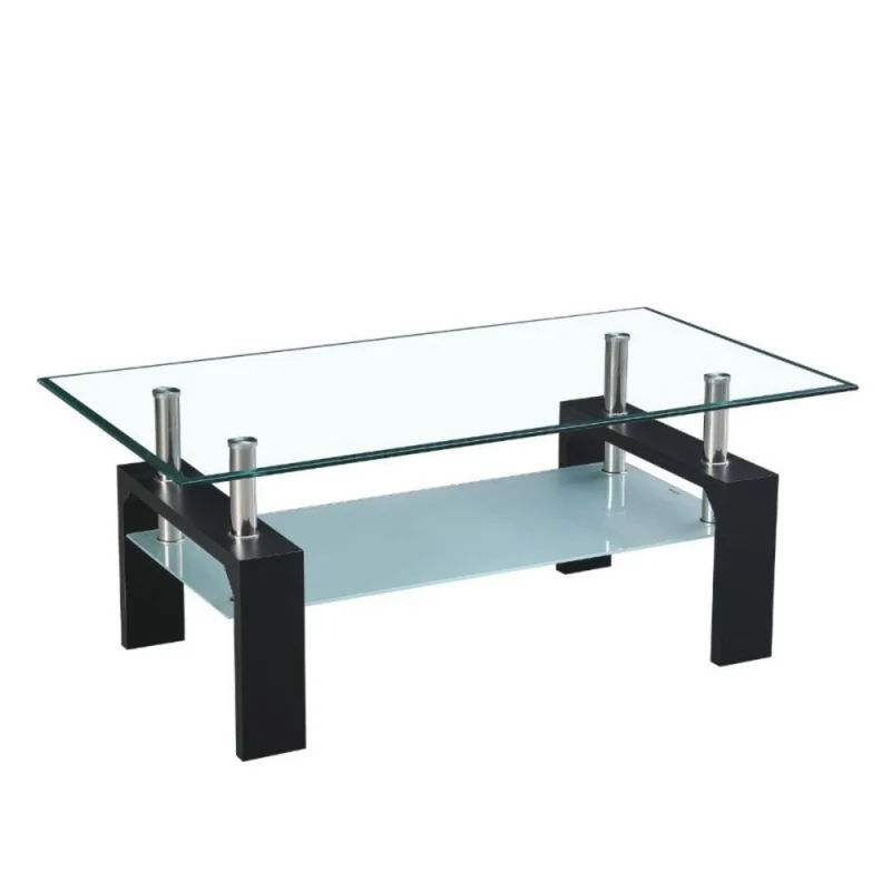 Tavolino da salotto 110x60 cm colore nero con due ripiani in vetro - Titania