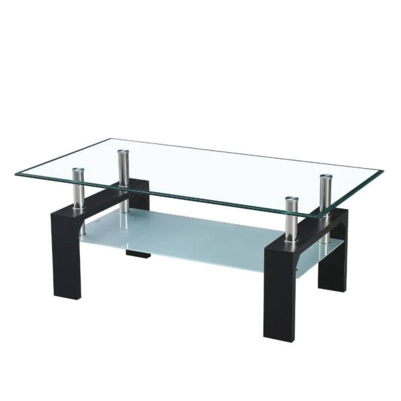 Tavolino da salotto 110x60 cm colore nero con due ripiani in vetro - Titania