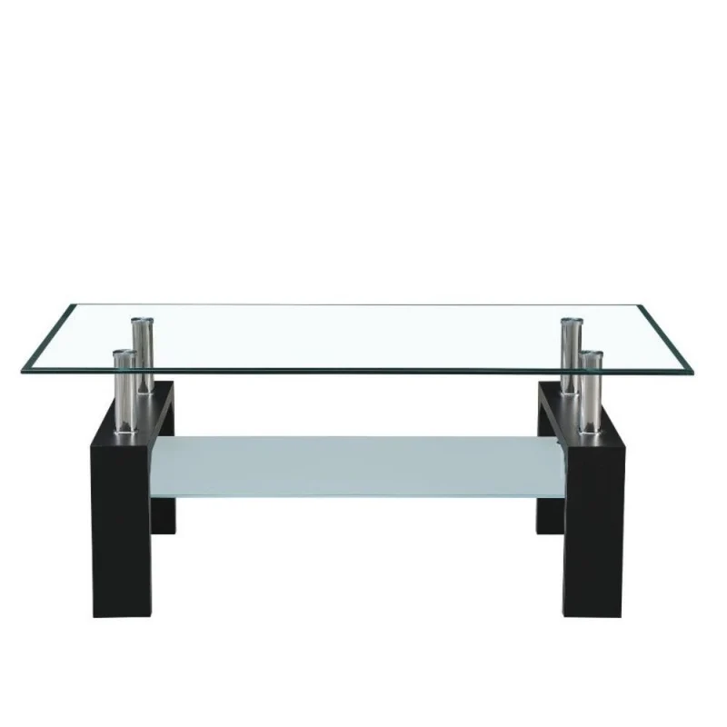 Tavolino da salotto 110x60 cm colore nero con due ripiani in vetro - Titania